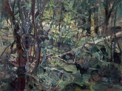 "Bosques profundos" (2023) de Mikael Olson, pintura impresionista al óleo, bodegón