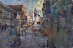 "Crepuscolo su Bourbon Street" di Mikael Olson, dipinto a olio originale impressionista