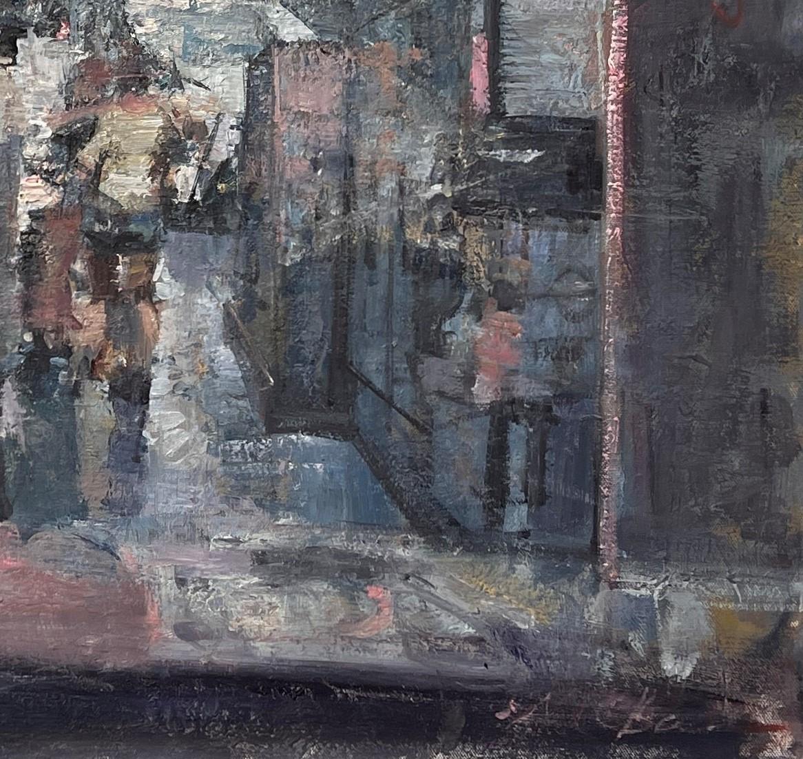 „Greasy Pizza“ von Mikael Olson, Original impressionistisches Interieur-Ölgemälde im Angebot 3