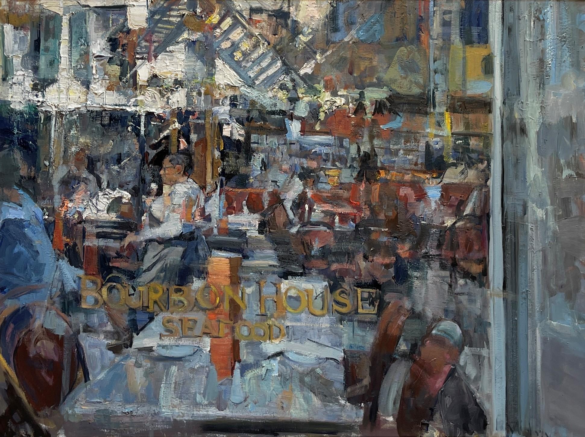 "Gumbo" (2024) di Mikael Olson (USA) è un dipinto a olio originale, realizzato a mano, che raffigura la vista dalla finestra di Bourbon House Seafood.

Biografia e dichiarazione dell'artista:
Nato a Denver nel 1973, Mikael Olson dipinge da