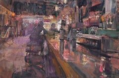 "Inmersión de altura" de Mikael Olson, pintura al óleo original impresionista de interiores