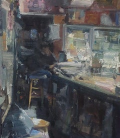 "Home Liquors" (2024) par Mikael Olson, peinture à l'huile de type nature morte.