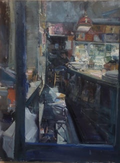 "Liquori in casa" (2024) di Mikael Olson, pittura ad olio su tela