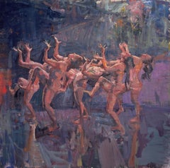 "Molte mani" (2024) di Mikael Olson, dipinto a olio originale impressionista