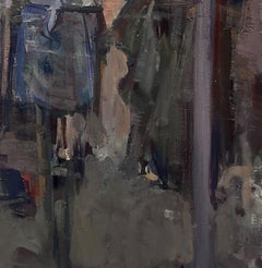 "Paradosso" di Mikael Olson, dipinto ad olio originale di un paesaggio urbano impressionista