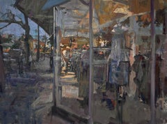 Paradox par Mikael Olson, peinture à l'huile impressionniste originale de paysage urbain
