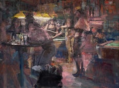 "Skylark Lounge" By Mikael Olson, Original Impressionist Interior Oil Painting