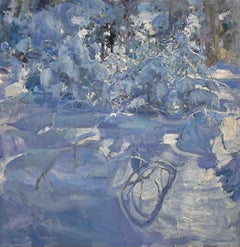 "Pittura a olio "Neve e brina sui sempreverdi