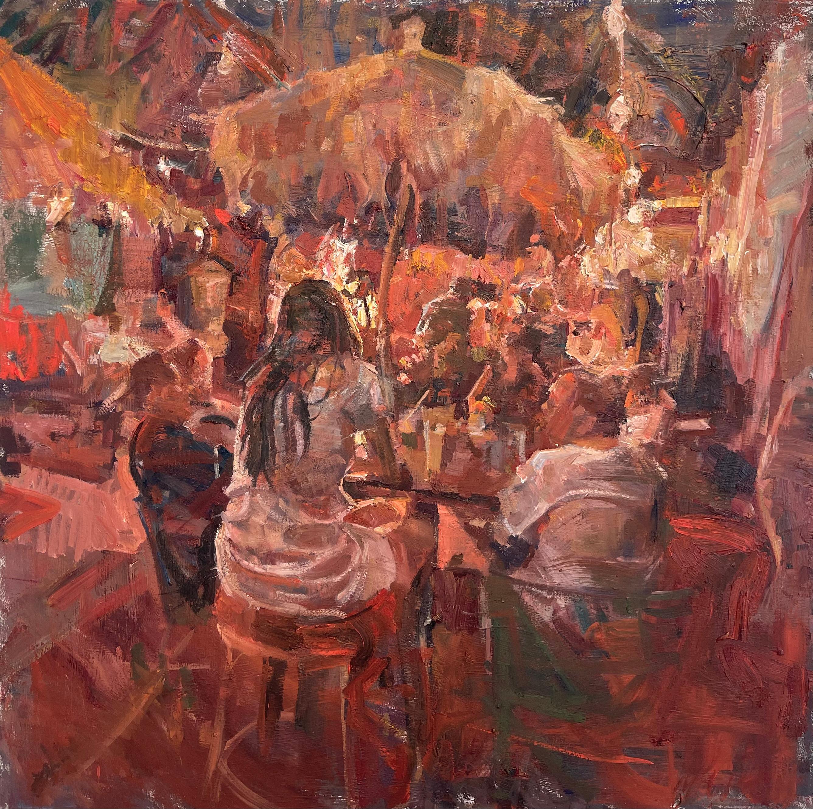 Mikael Olson Figurative Painting - "Tiki Bar, " Oil Painting
