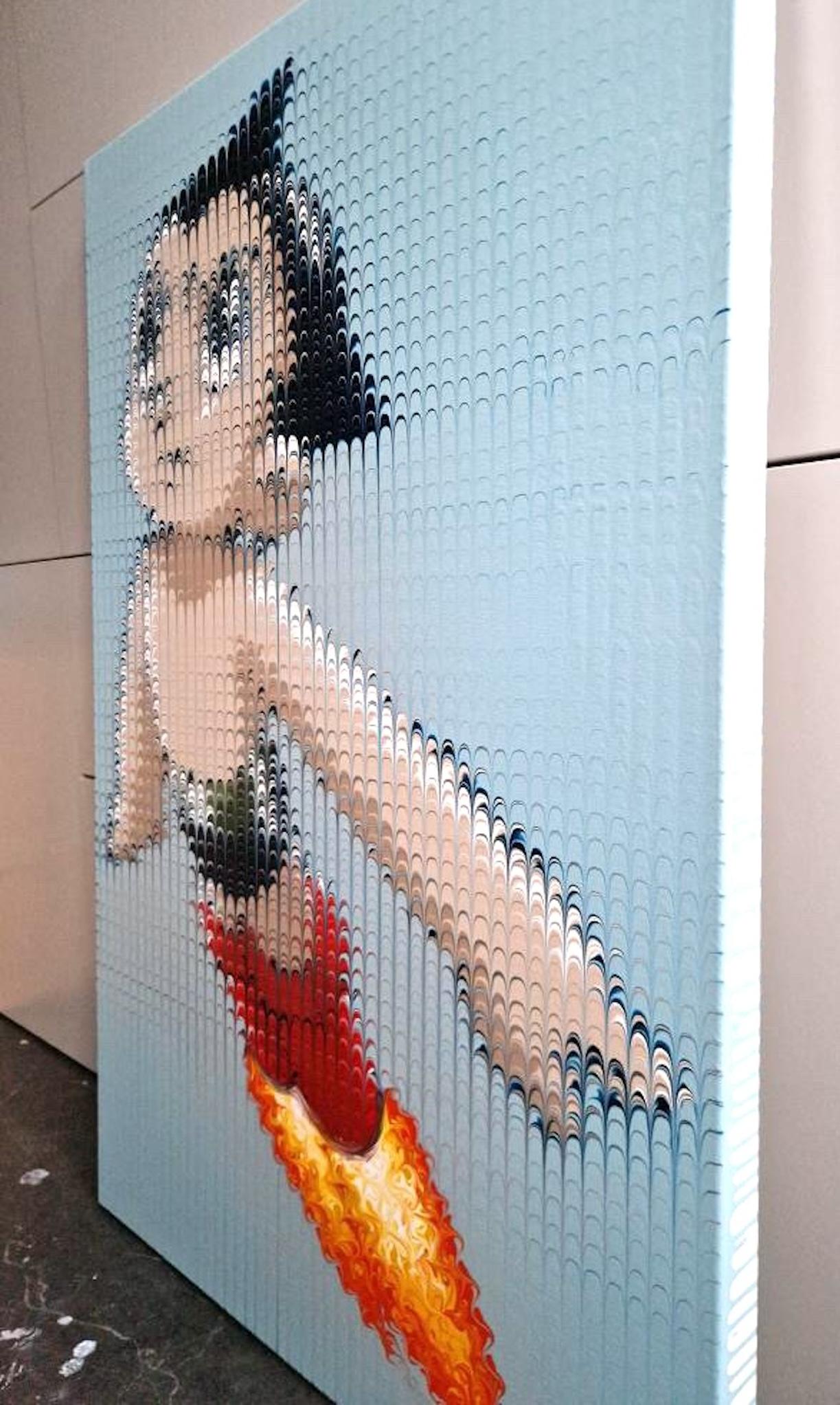 Pop art contemporanea Acrilico su tela dipinto a mano Astro Boy cartone animato figurativo - Painting di Mikael Takacs