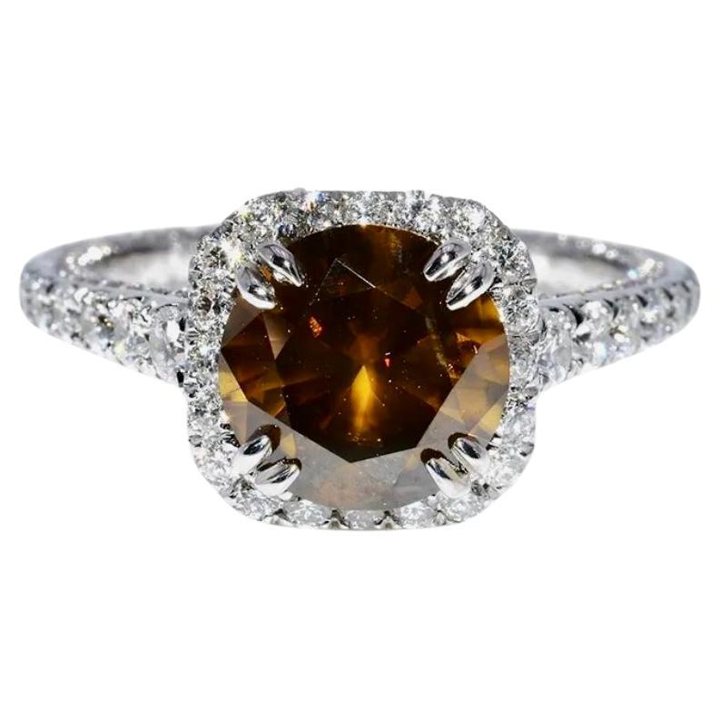"Mikaelians" Bague diamant couleur cognac certifiée G.I.A. 14K or blanc 2.82 cts en vente