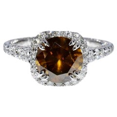 "Mikaelians" Bague diamant couleur cognac certifiée G.I.A. 14K or blanc 2.82 cts