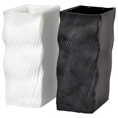 Retro Mikasa Japan Ceramic Black and White Vases Wave Mid-Century Modern, Set of 2