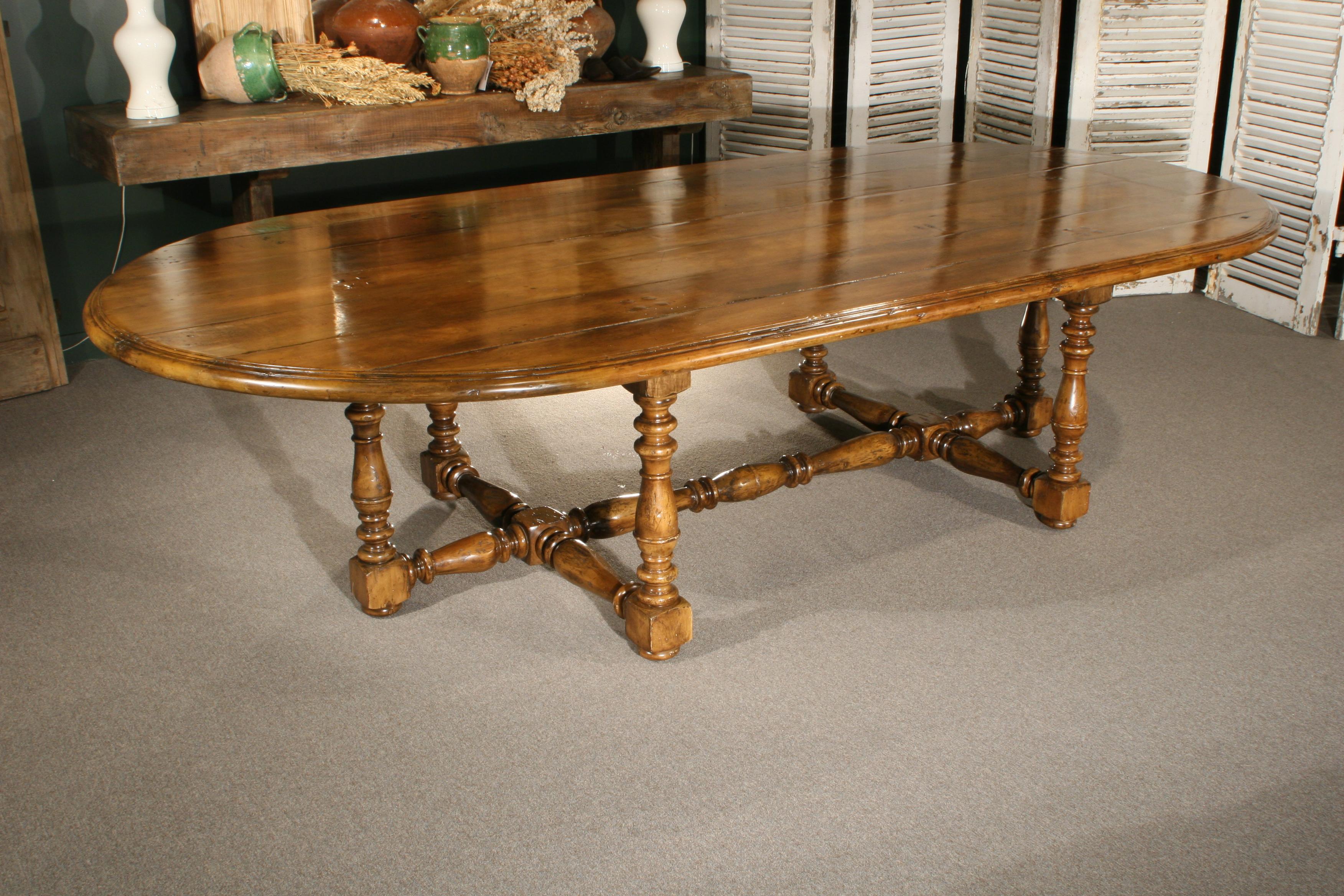 This table was inspired by an antique found in Paris. It can easily seat 10 to 12 and  maybe squeeze more at holidays!  The Rouen is made of solid maple, and distressed and colored to a rich golden hue.   The table available is a showroom sample