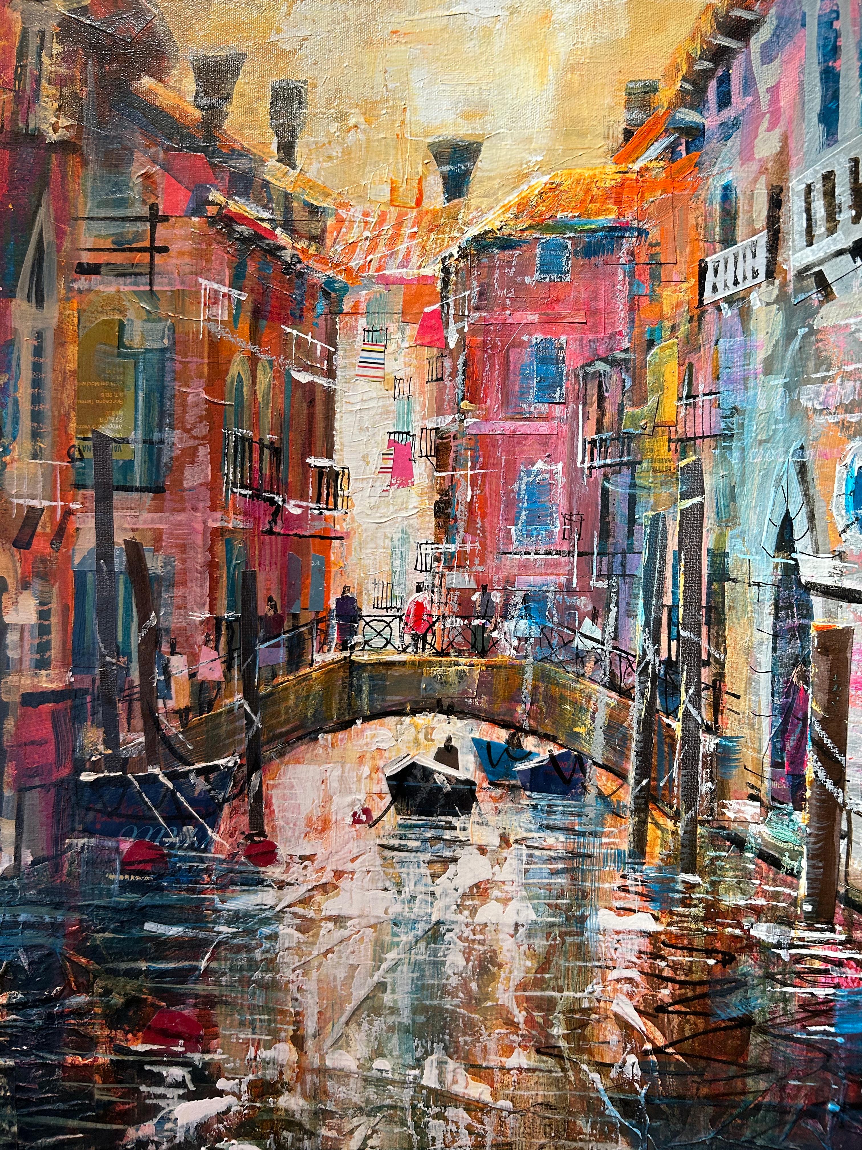 Riflessi del canale, Venezia, Paesaggio a tecnica mista dei canali di Venezia 1