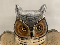 Mike Borrett Polychrome Folk Art Carved Wooden Great Horned Owl Decoy