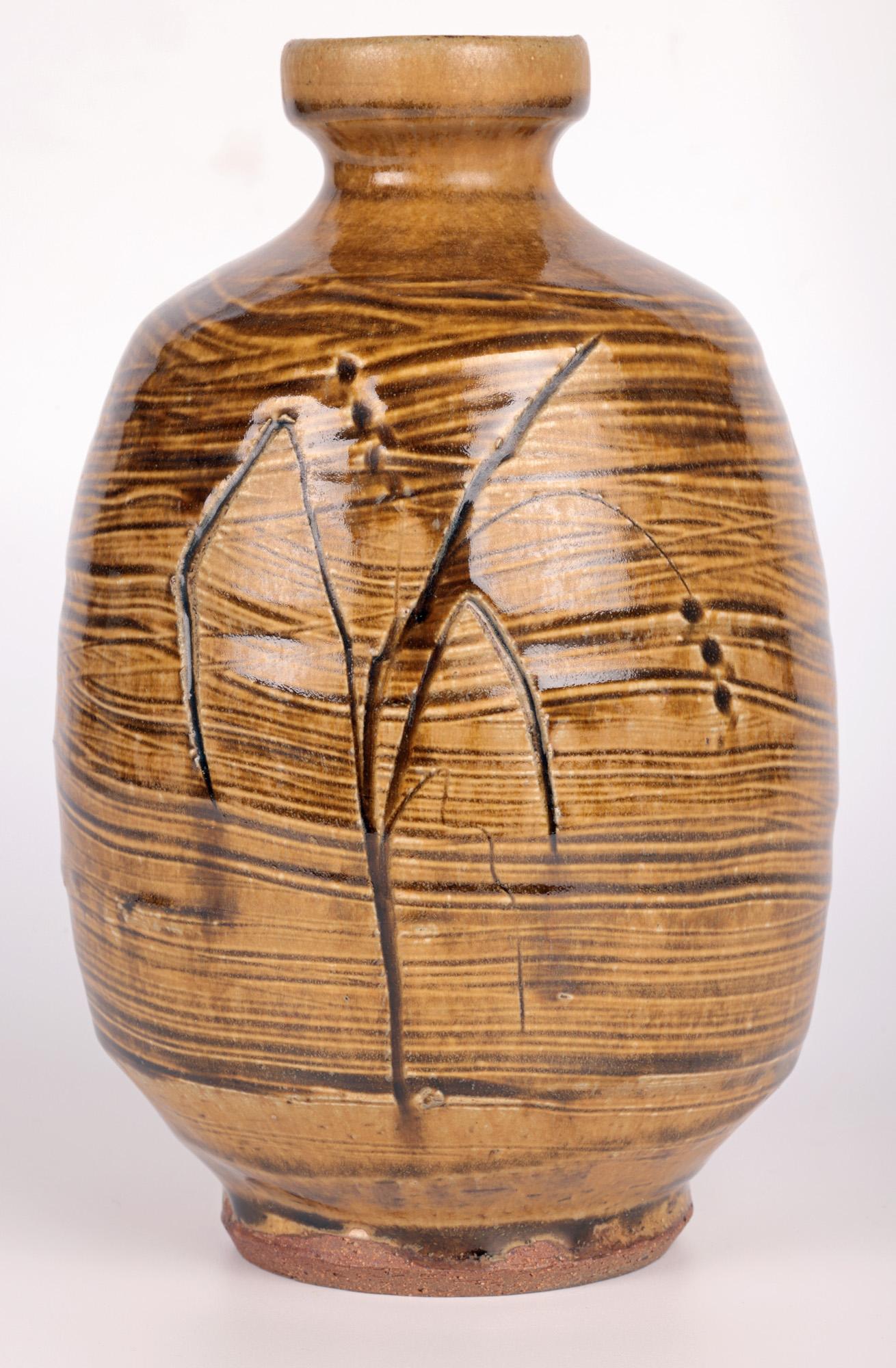 Mike Dodd Studio Pottery Ash Glazed Vase with Seeding Grasses For Sale 3