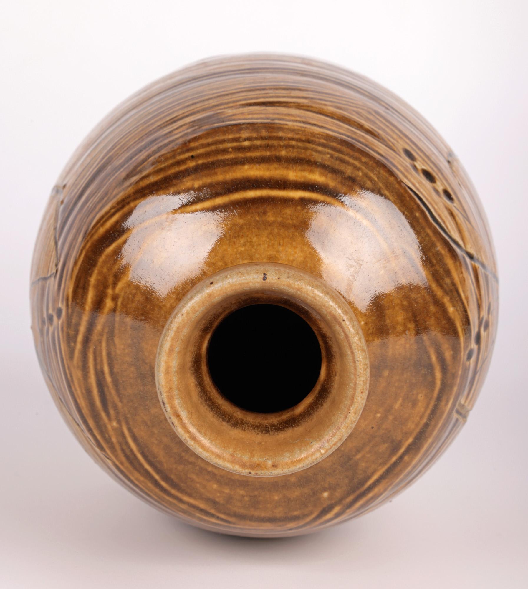 Mike Dodd Studio Pottery Ash Glazed Vase with Seeding Grasses For Sale 5