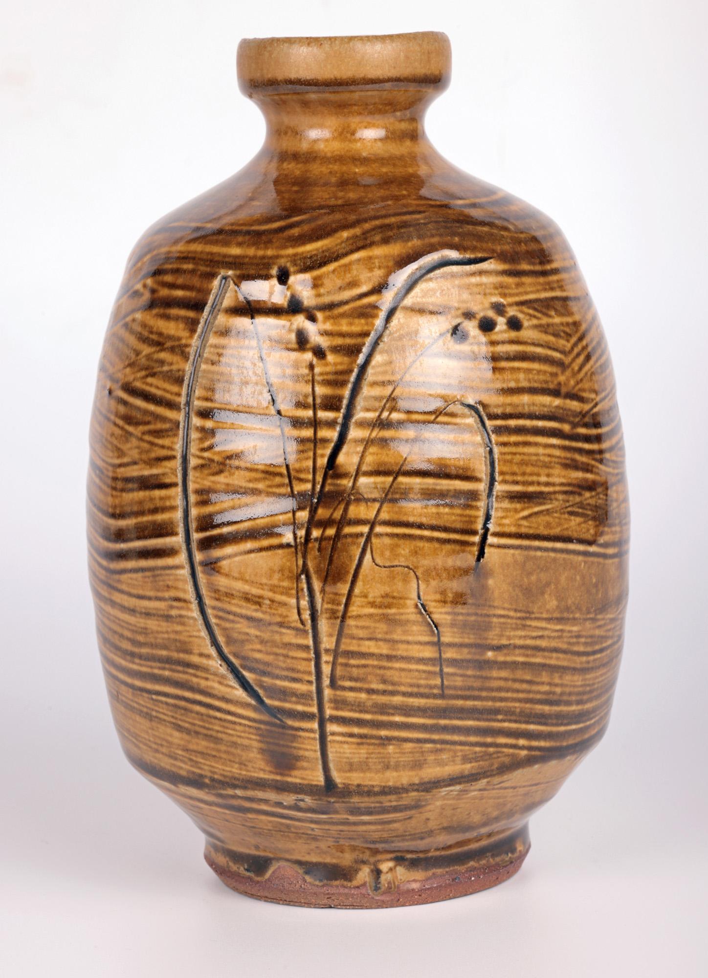 Mike Dodd Studio Pottery Ash Glazed Vase with Seeding Grasses For Sale 8