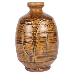 Mike Dodd Studio Pottery Ash Glazed Vase with Seeding Grasses