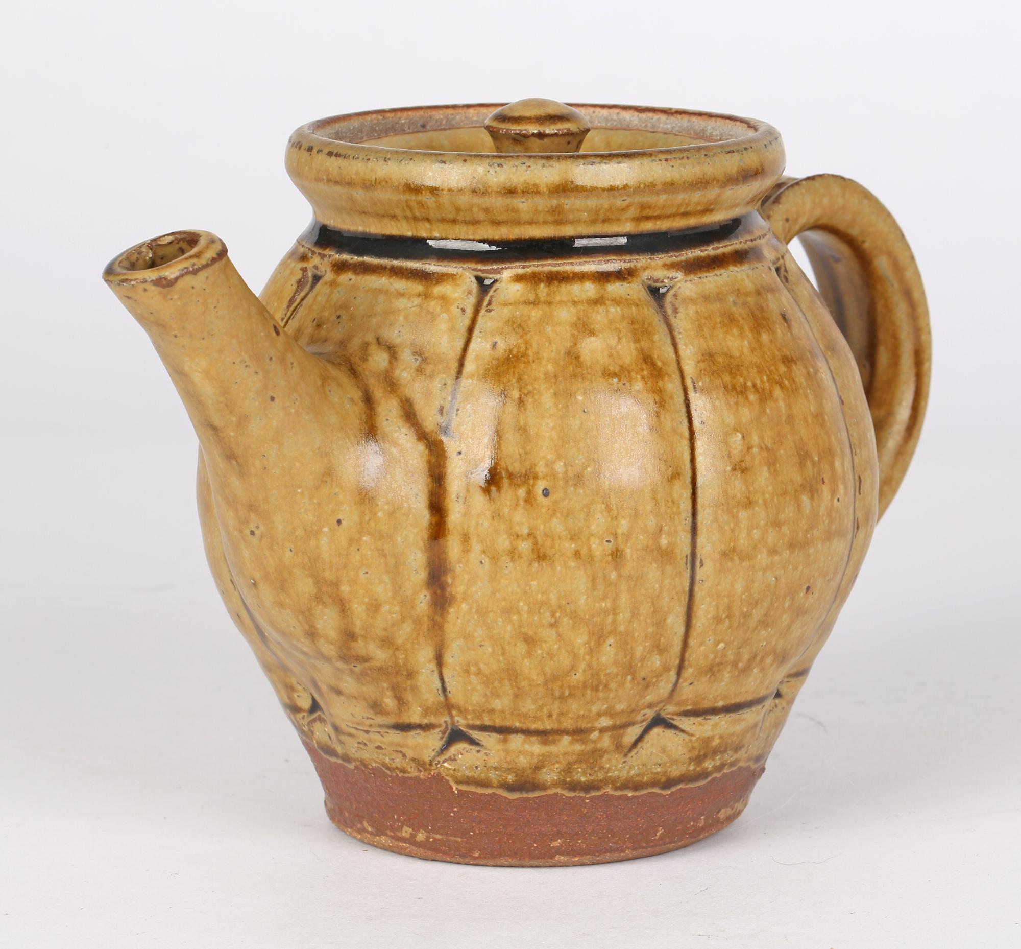 English Mike Dodd Studio Pottery Brown Ash Glazed Teapot and Cover For Sale