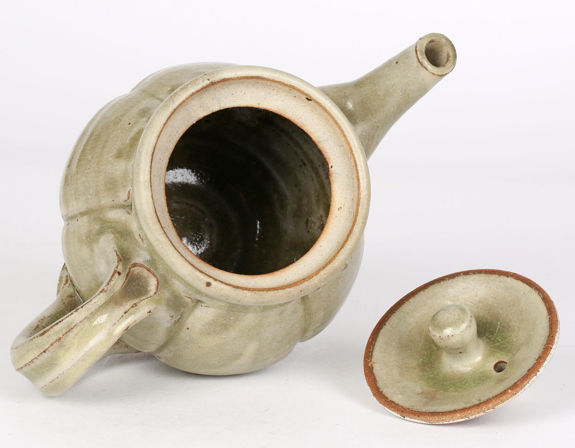Modern Mike Dodd Studio Pottery Green Ash Glazed Teapot and Cover For Sale