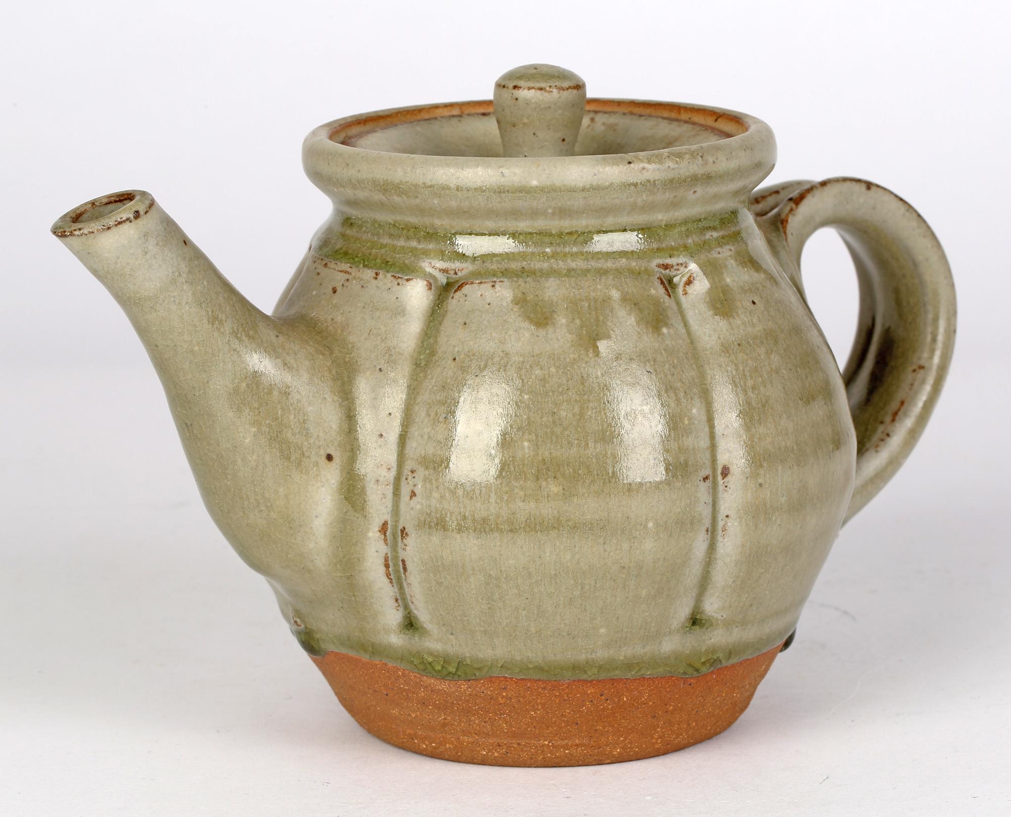 English Mike Dodd Studio Pottery Green Ash Glazed Teapot and Cover For Sale