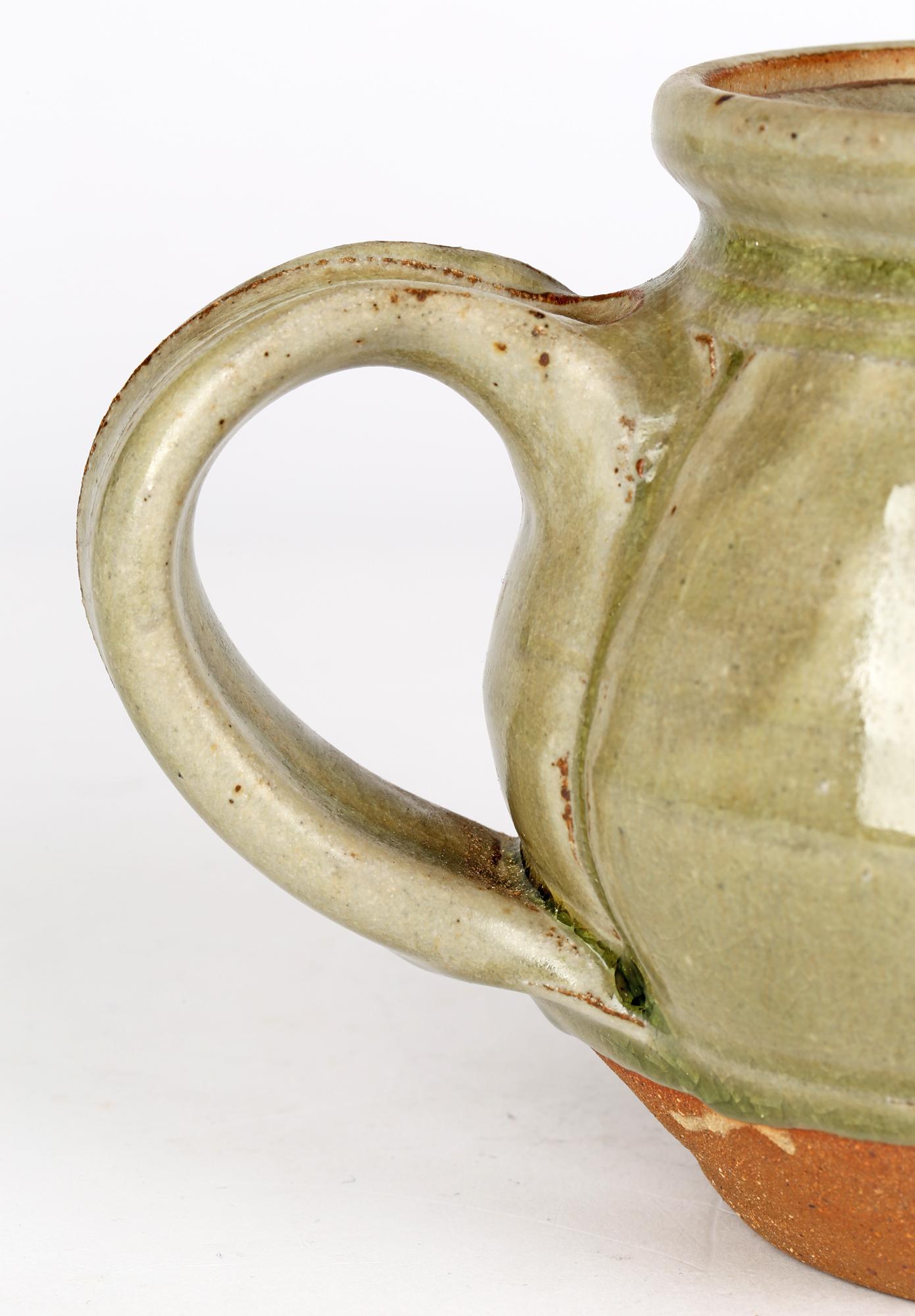 Hand-Crafted Mike Dodd Studio Pottery Green Ash Glazed Teapot and Cover For Sale