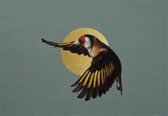 Helios - contemporary realistic mythology sun flying bird oil painting