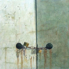 Quarry Hill - contemporary wabi-sabi hyper-realistic locked door oil painting