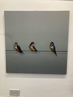 Sojourners - contemporary realistic birds swifts sitting oil painting