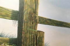 Wood Fence  - contemporary photorealistic unframed oil painting on canvas