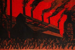 Shift Change, Social Realist Woodblock Print by Mike Goscinsky