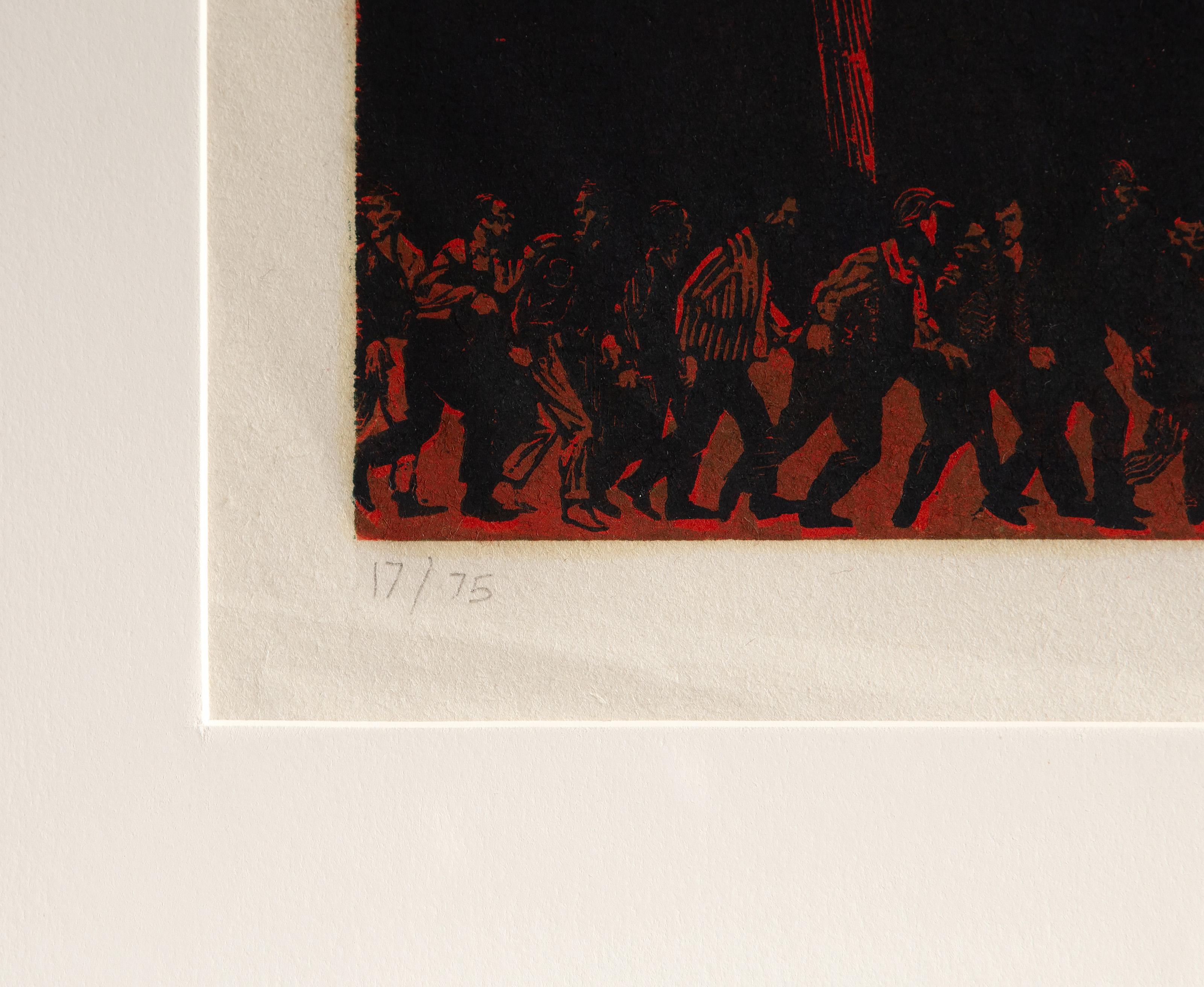 Shift Change, Social Realist Woodblock Print by Mike Goscinsky For Sale 2