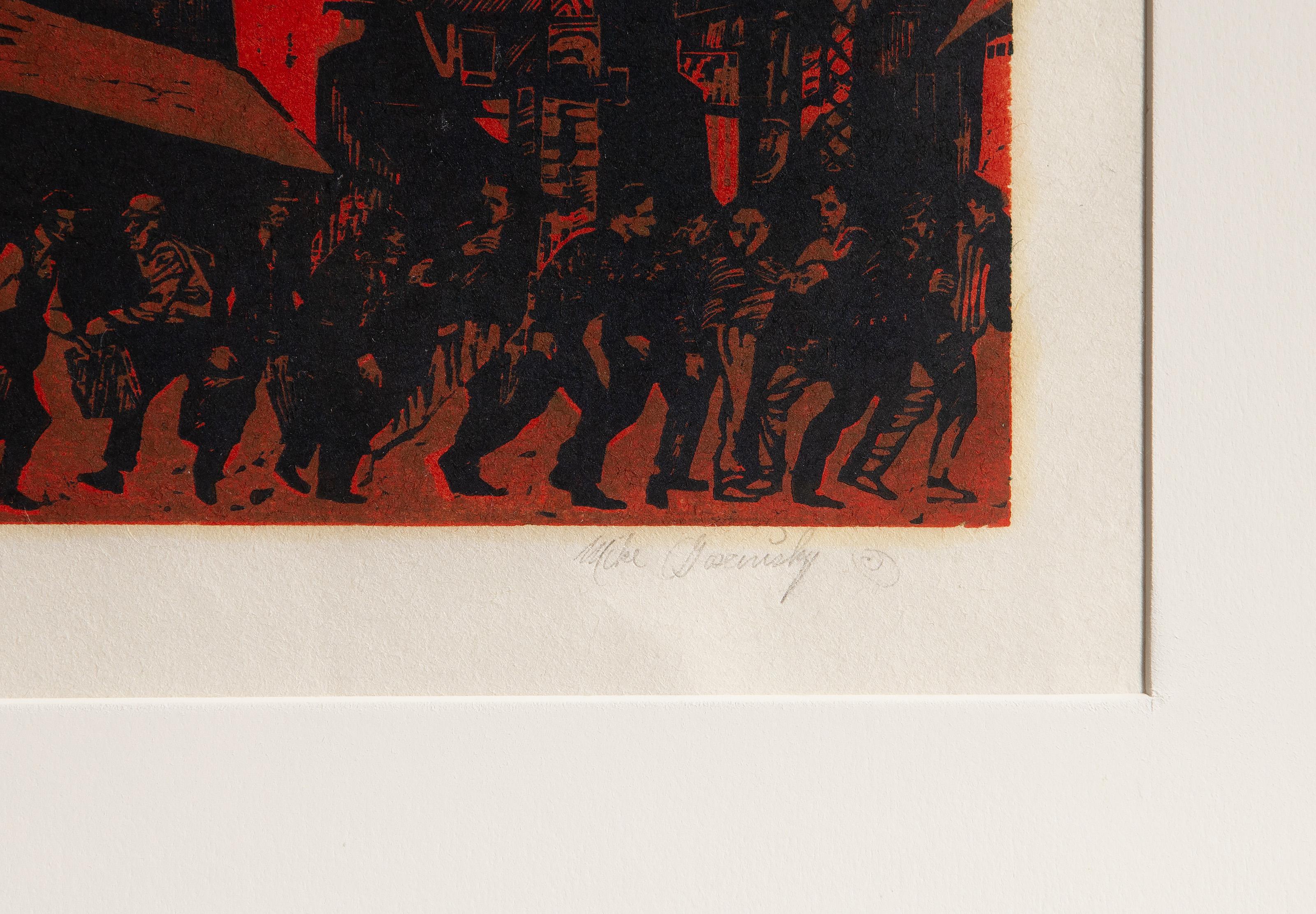 Shift Change, Social Realist Woodblock Print by Mike Goscinsky For Sale 3