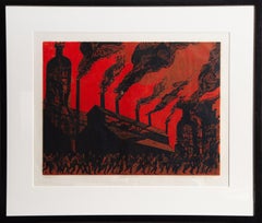 Shift Change, Social Realist Woodblock Print by Mike Goscinsky