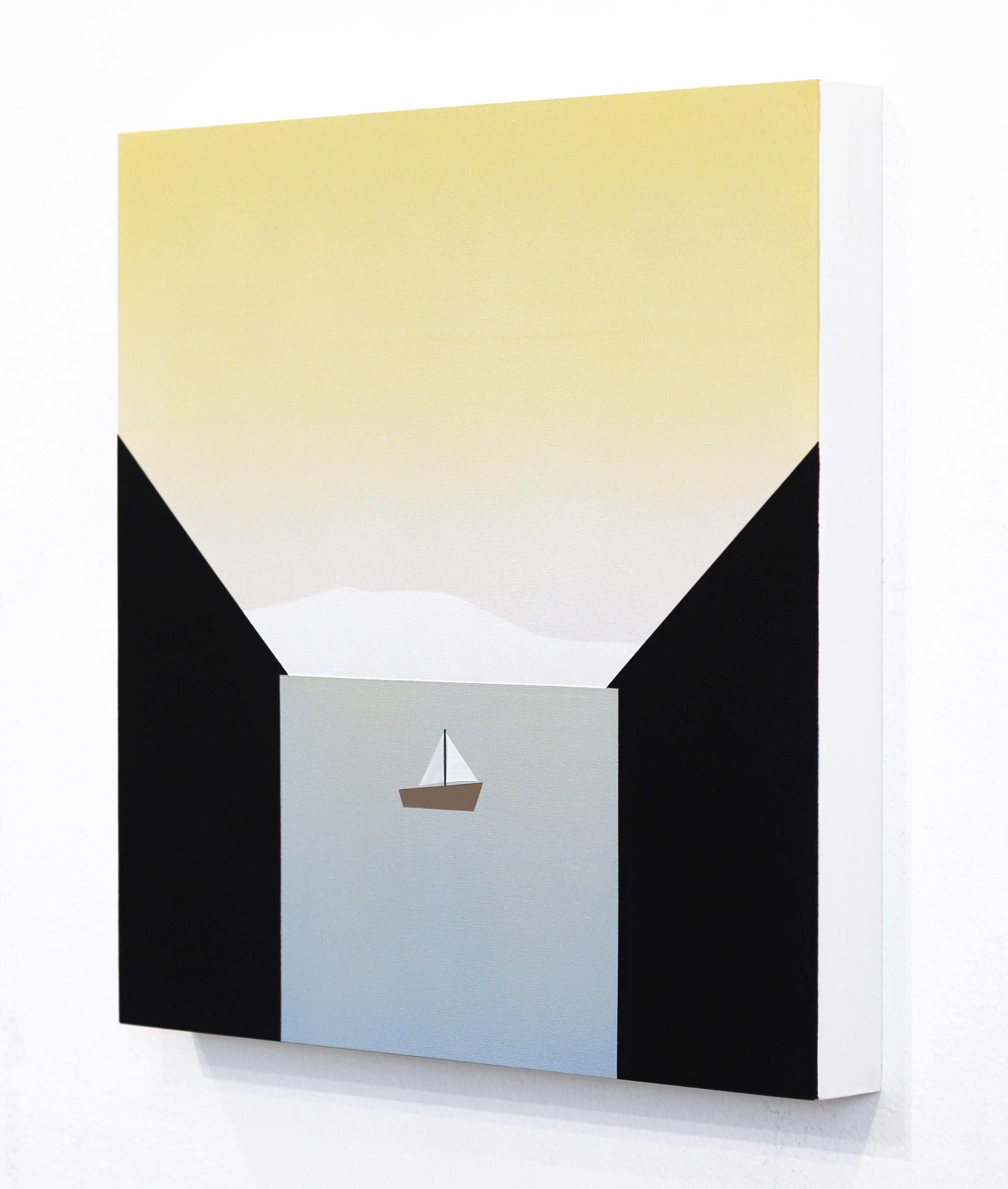 Between - Minimalist Scenic Landscape Painting Boat on Water For Sale 2