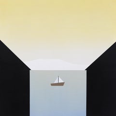 Between - Peinture de paysage scénique minimaliste - Bateau sur eau