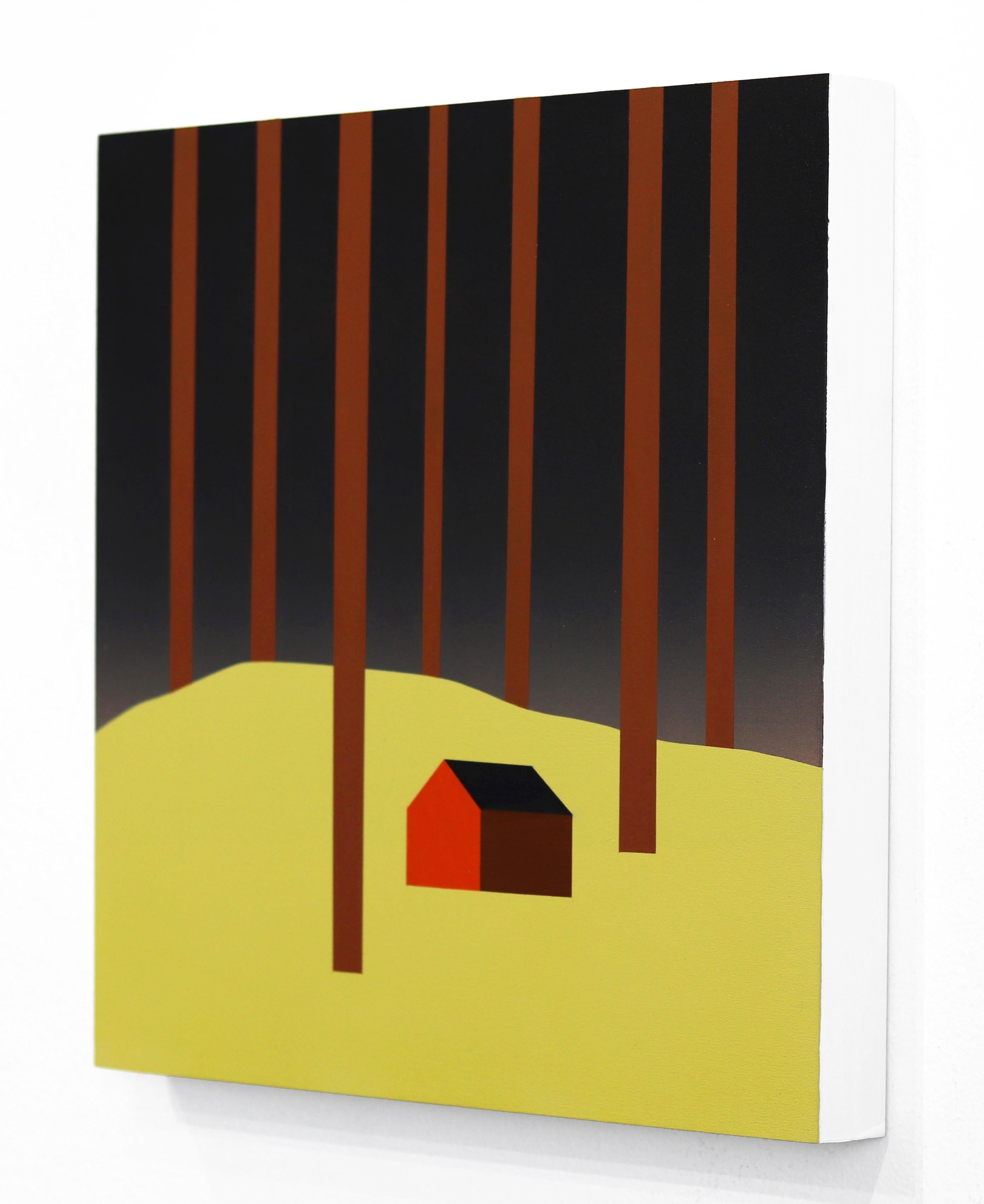 Cabin in September  -  Minimalist Figurative Landscape Painting  For Sale 1