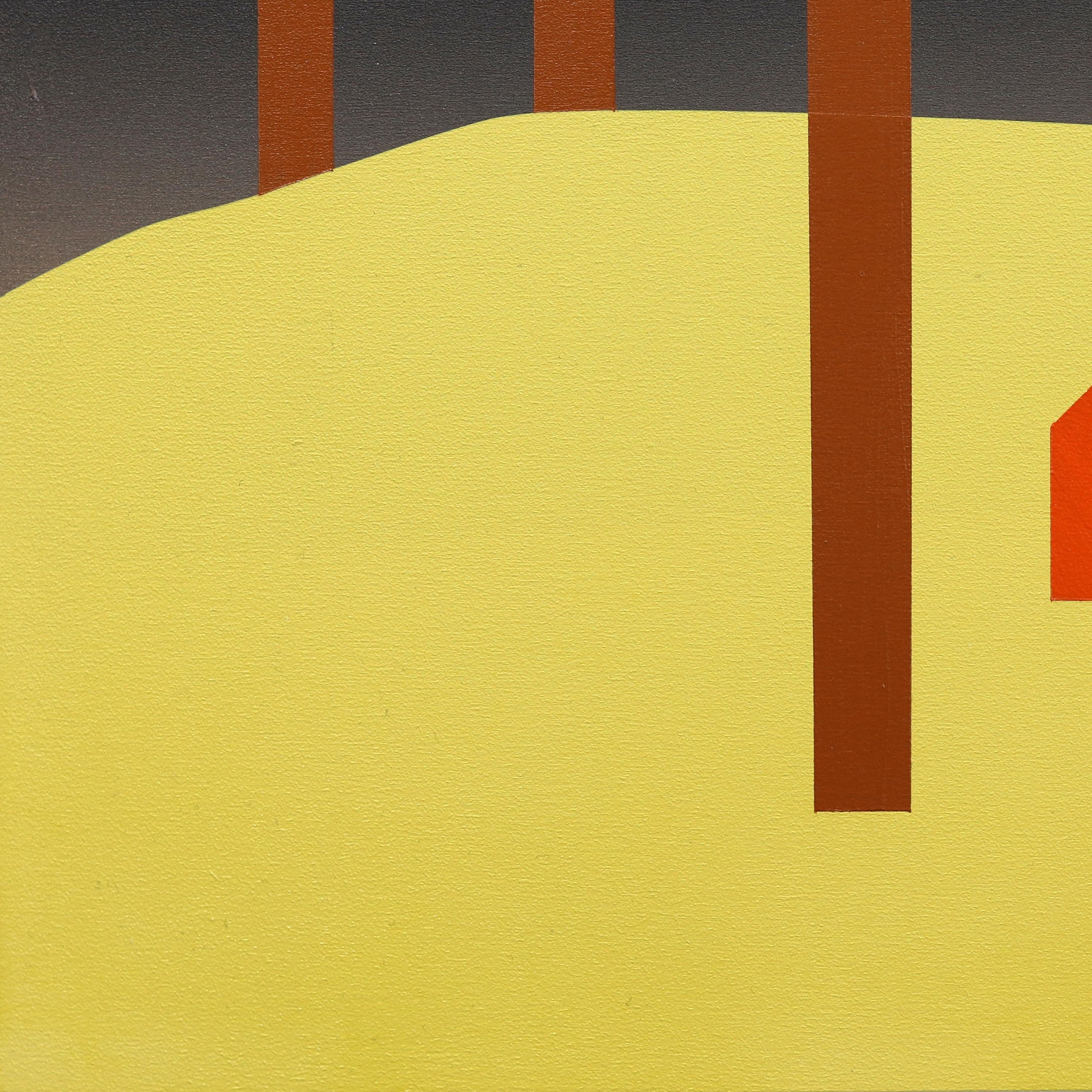 Cabin in September  -  Minimalist Figurative Landscape Painting  For Sale 4