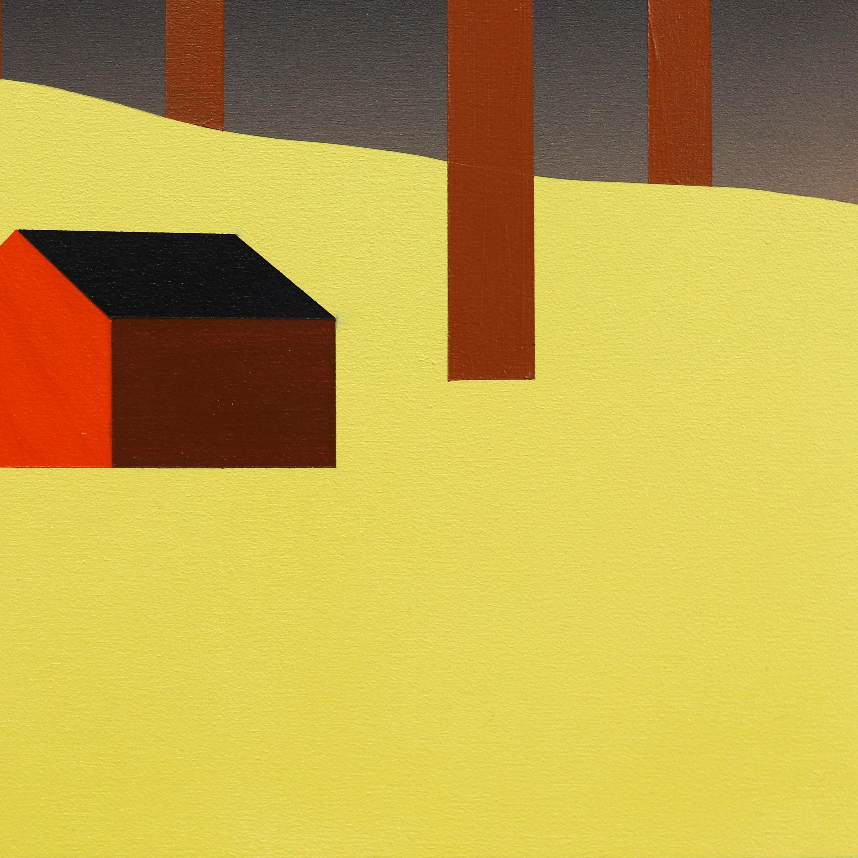 Cabin in September  -  Minimalist Figurative Landscape Painting  For Sale 5