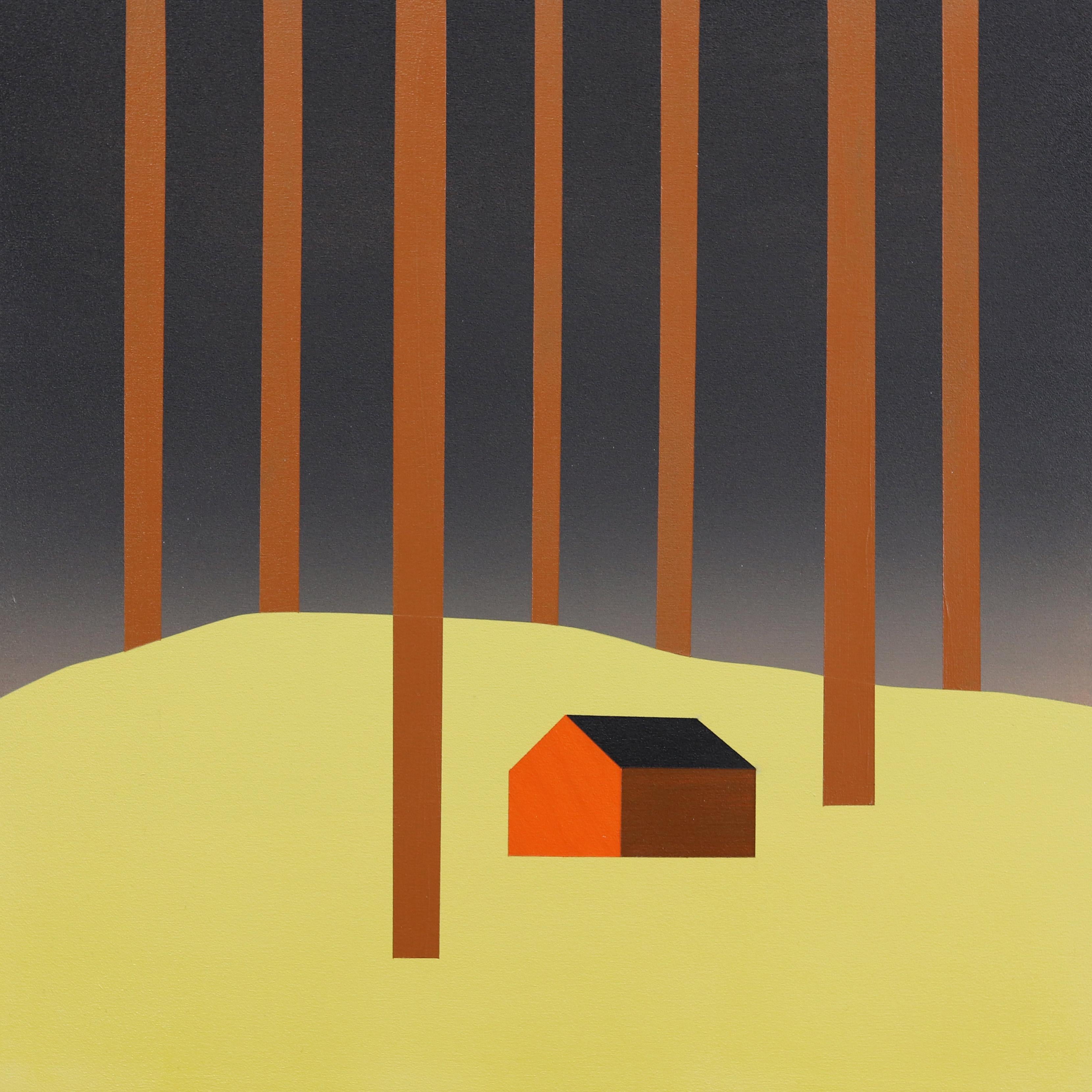 Cabin en septembre  -  Peinture de paysage figurative minimaliste - Mixed Media Art de Mike Gough