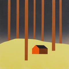 Cabin en septembre  -  Peinture de paysage figurative minimaliste 