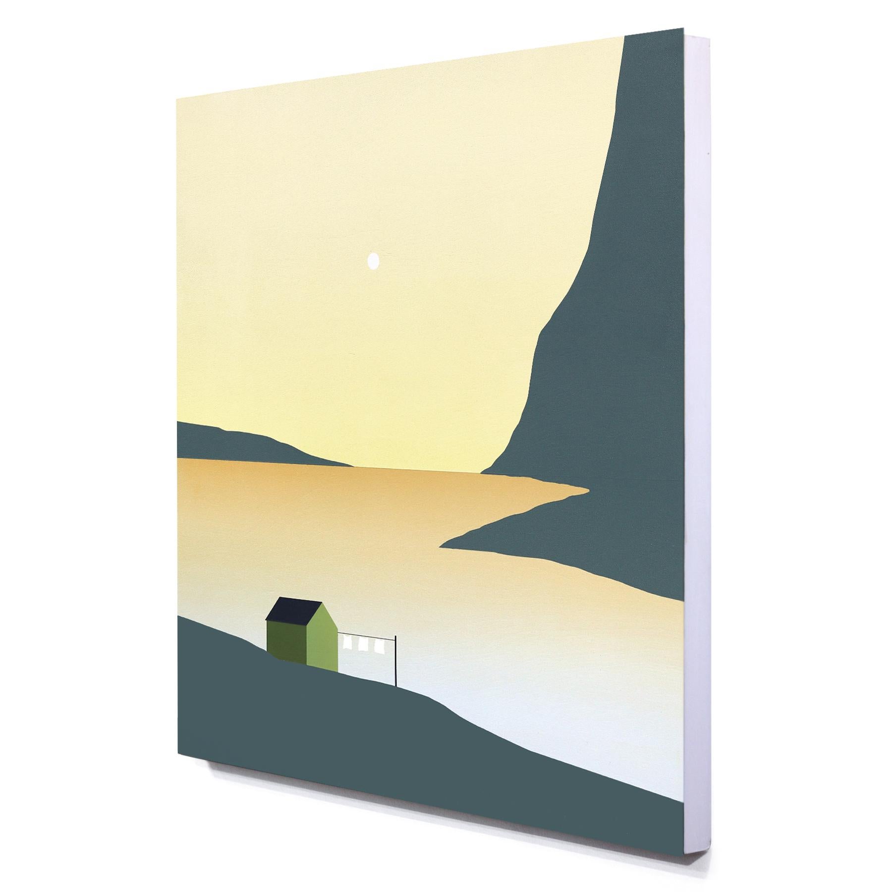 Cielo del Este  -  Pintura minimalista de un paisaje amarillo apagado - Landscape Painting Blanco de Mike Gough