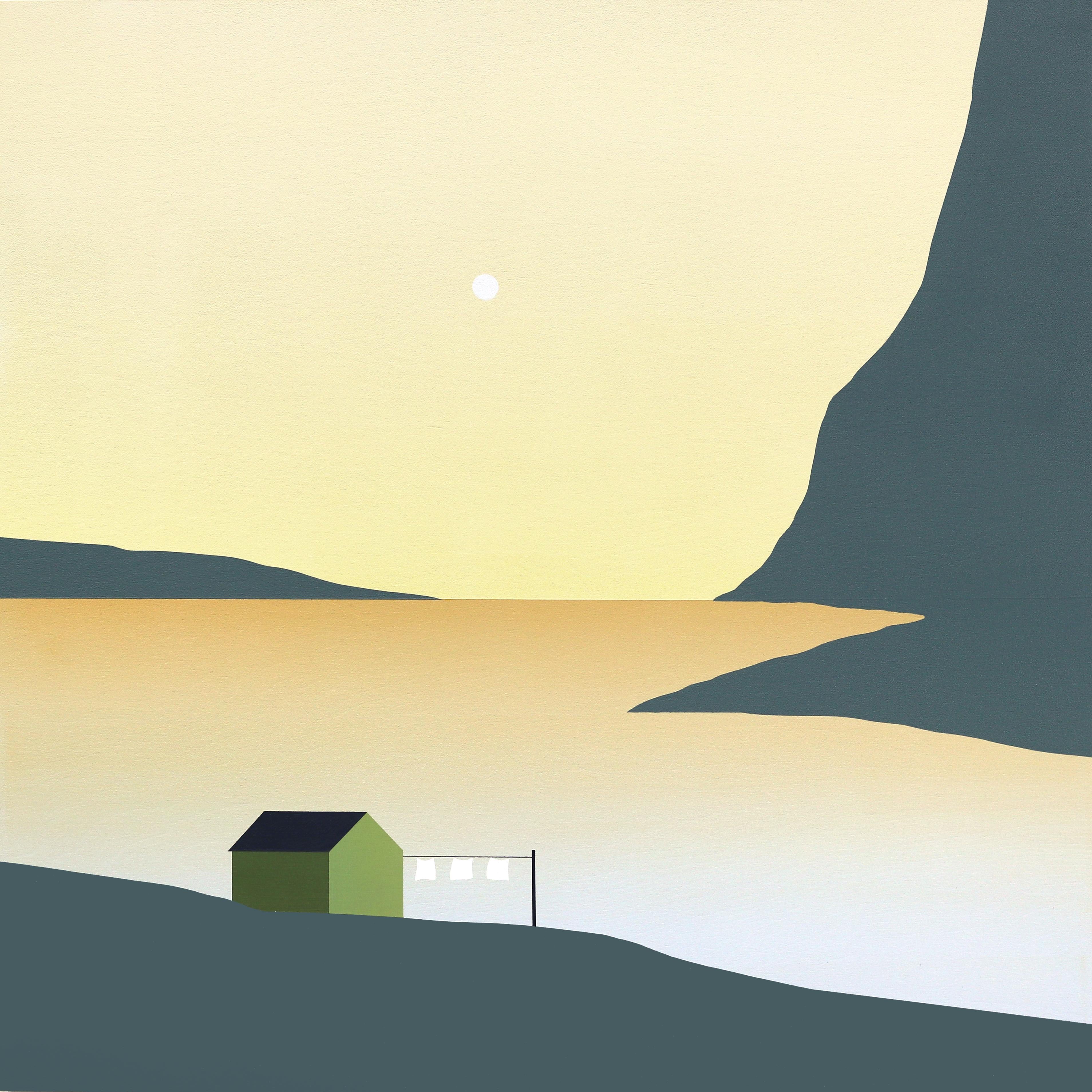 Landscape Painting de Mike Gough - Cielo del Este  -  Pintura minimalista de un paisaje amarillo apagado
