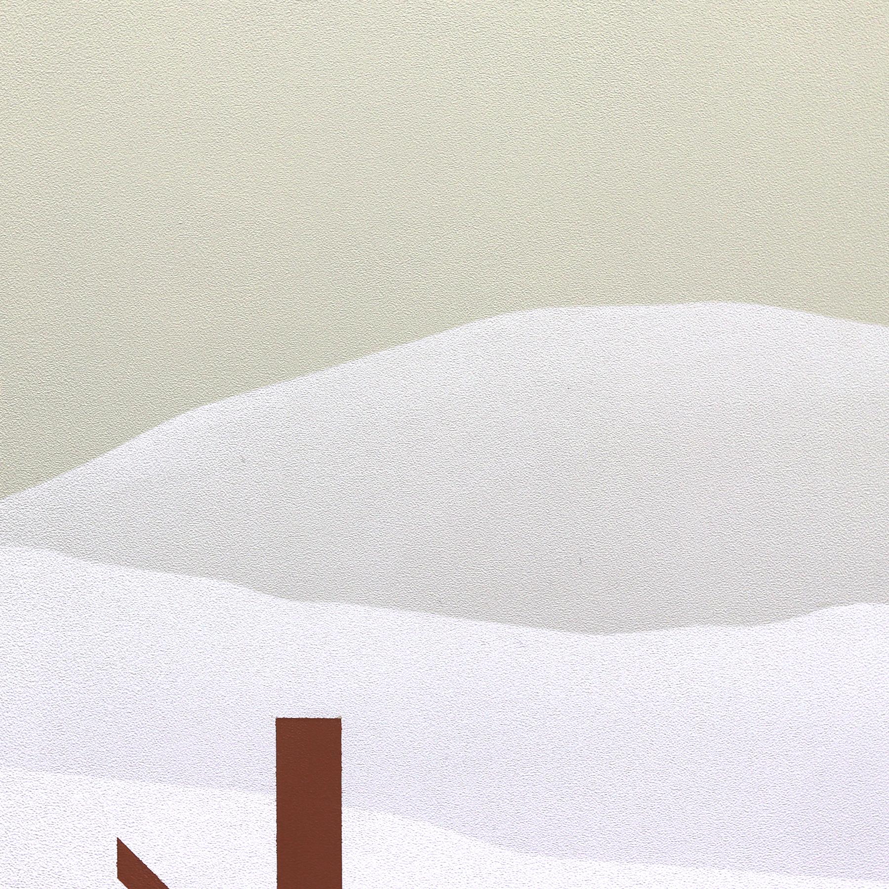 Casa cerca del lago -  Pintura minimalista de un paisaje sereno - Painting Contemporáneo de Mike Gough