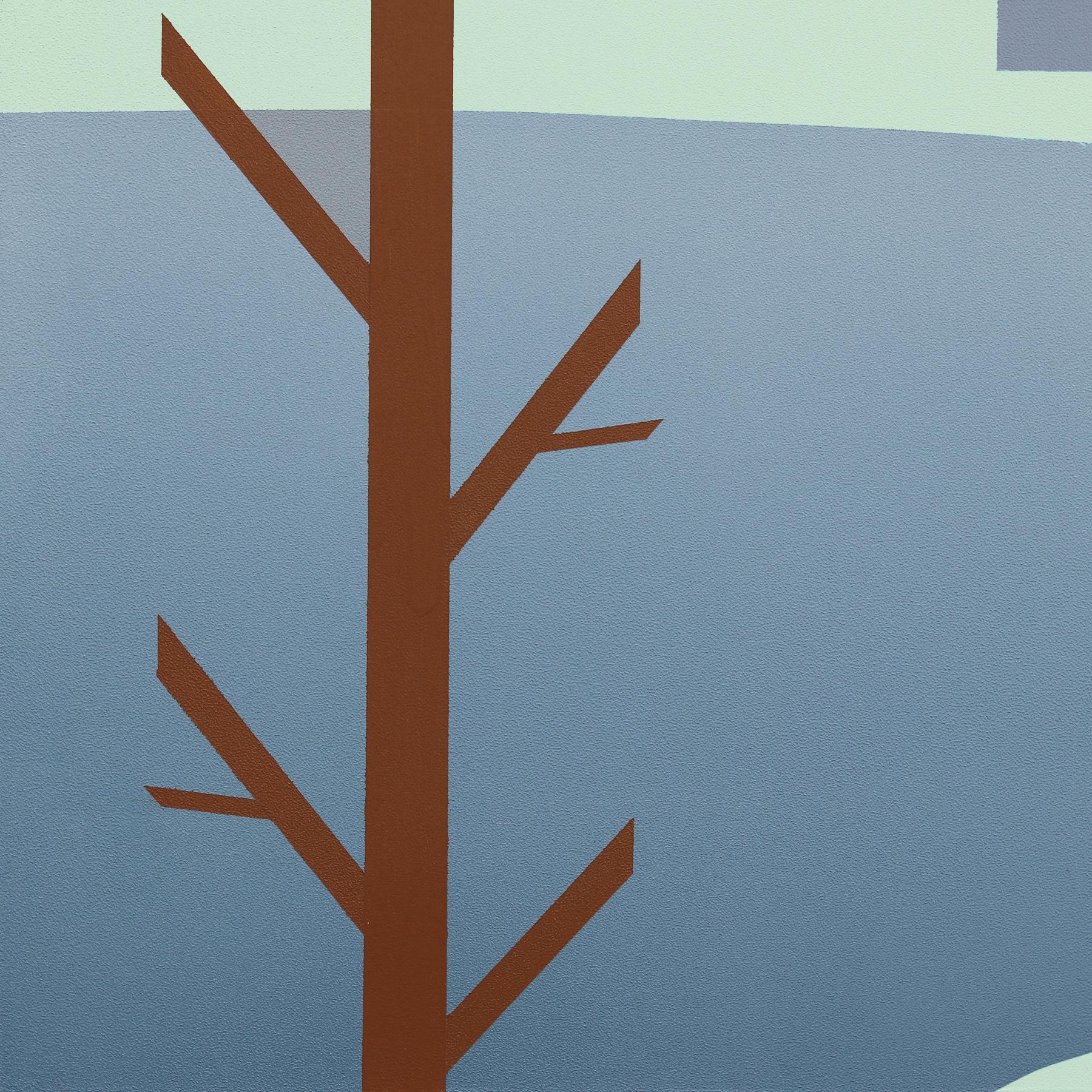 Casa cerca del lago -  Pintura minimalista de un paisaje sereno en venta 2
