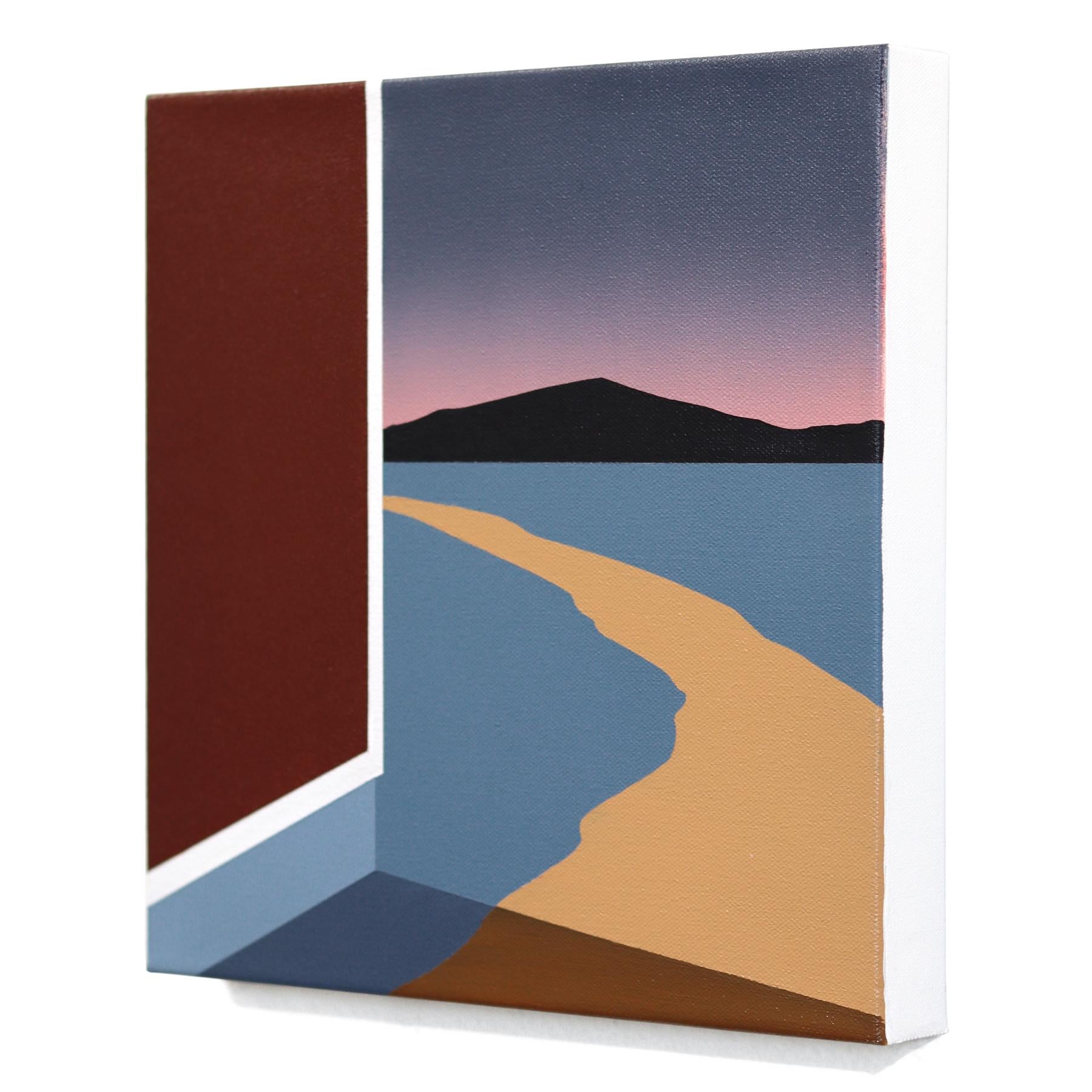 Lines of Light #2 (Dusk) - Original Moody Surrealist Acrylic Painting on Panel For Sale 1