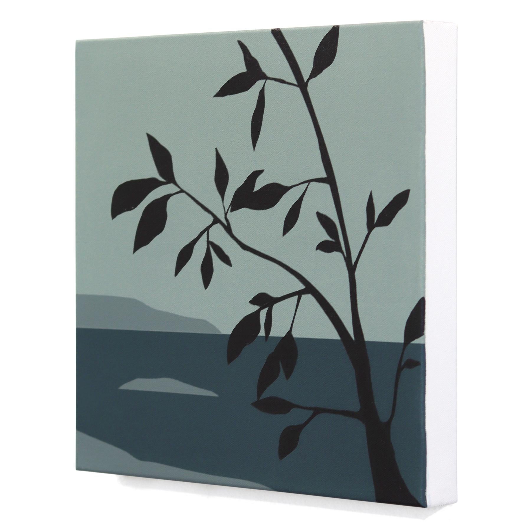 Lines of Light #5 (Drift) - Launische Sage Grünton Surrealistische Landschaftsmalerei (Grau), Abstract Painting, von Mike Gough