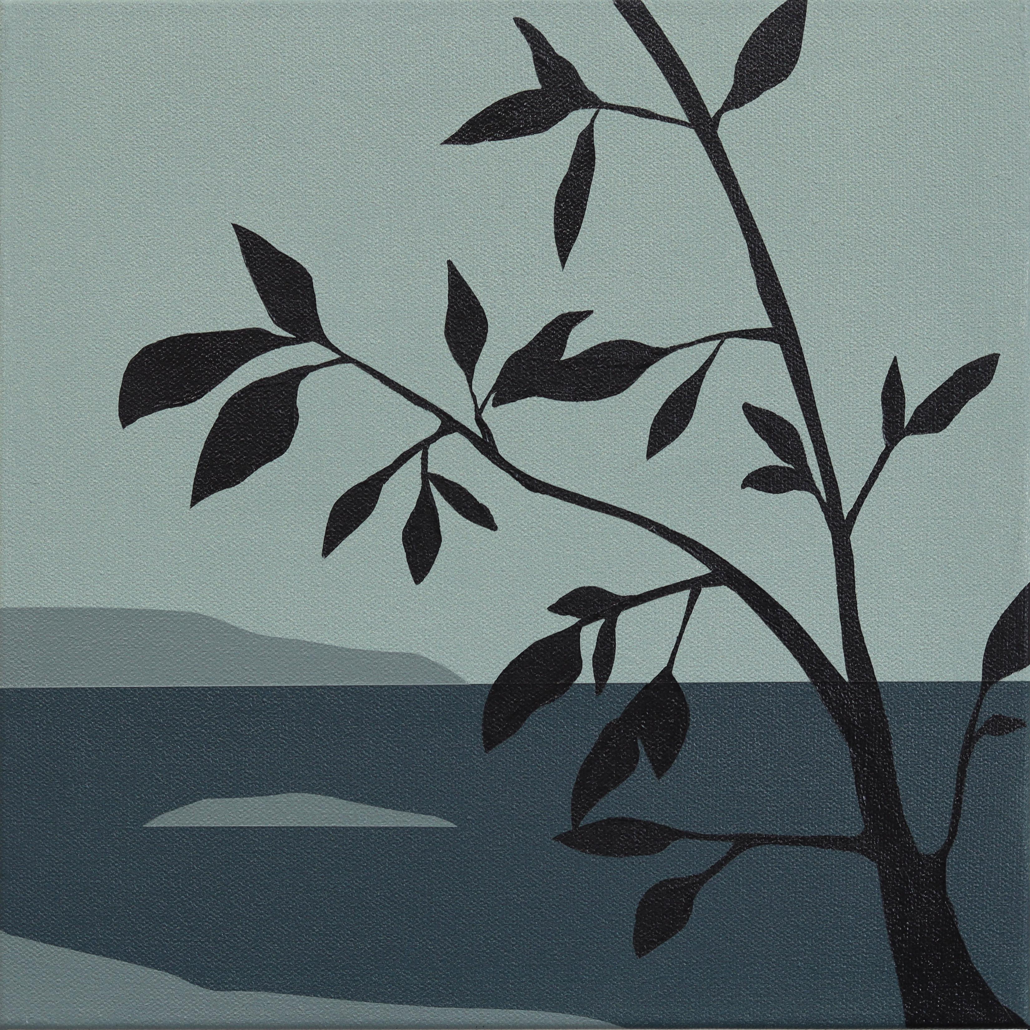 Lines of Light #5 (Drift) - Moody Sage Green Tone Surrealist Landscape Painting